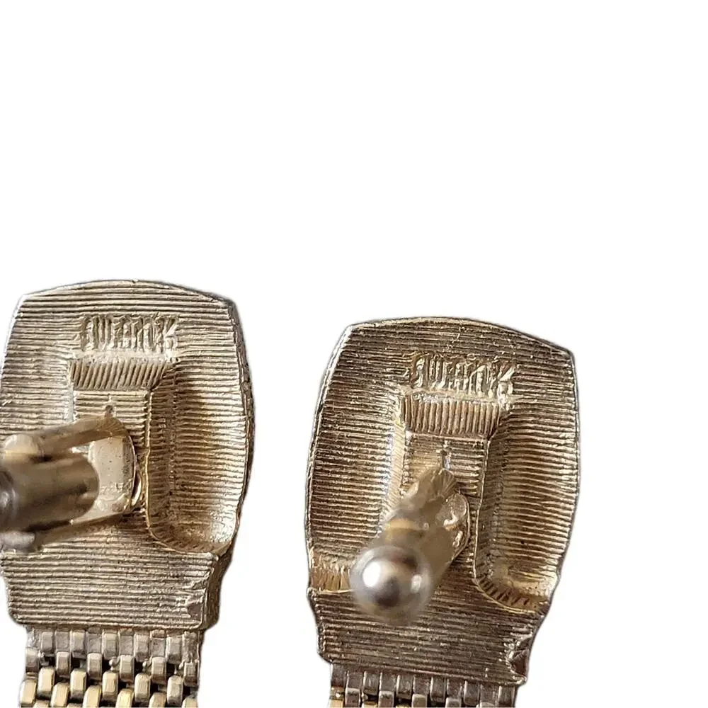 Vintage Swank Gold-Tone Mesh Wrap Cufflinks with Pink Cabochon